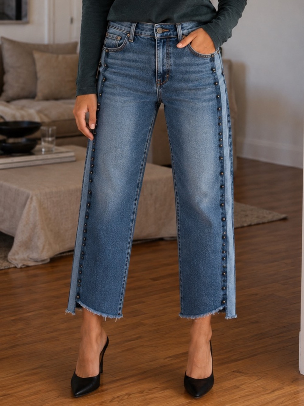 Skinnygirl Dark Blue Stud-Trim Women's Jeans